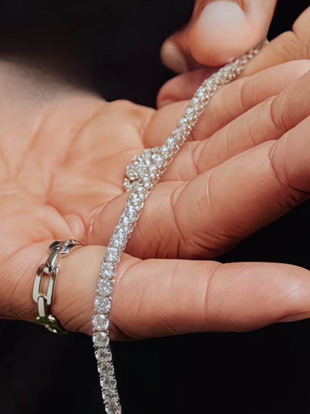 Sterling silver tennis bracelet set, 4mm wide with a row of moissanite stones